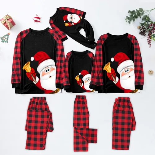 Vista 2 de JEGULV Pijamas familiares de Navidad a juego, lindos y divertidos pijamas estampados, trajes de dormir de Navidad a cuadros rojos a juego