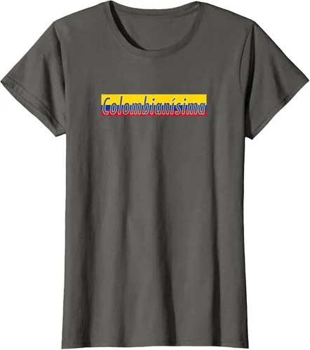 Vista 7 de Camisas Colombianisima Colombia para mujer Bandera de Colombia, Negro, S