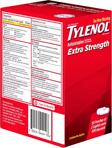 Vista 5 de Tylenol (R) Fuerza extra, dosis de 2 cápsulas, 100 cápsulas en total, 500 mg cada uno