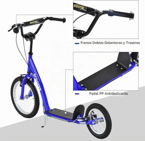 Vista 3 de Aosom Youth Scooter Kids 5+ Adjustable Handlebar 16" Front 12" Rear Kick Scooter, Dual Brakes, Inflatable Wheels