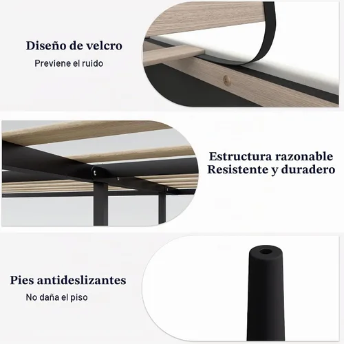 Vista 6 de IOILORI - Base de cama tamaño Full con cabecera tapizada en terciopelo de diseño geométrico, estructura robusta y listones de madera, silenciosa,