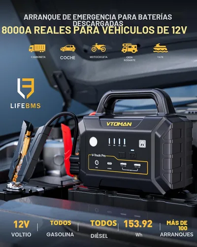 Vista 2 de VTOMAN V-Truck Pro 8000A Arrancador de Batería de Coche con Carga Rápida de 65W, Arrancador Portátil de 41600mAh para Todos los Motores de Gasolina