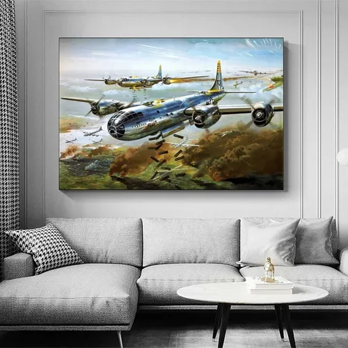 Vista 3 de LVUPIIG Póster de bombardero estratégico B-29 de la Segunda Guerra Mundial, pintura decorativa en lienzo, arte de pared, póster de sala de estar