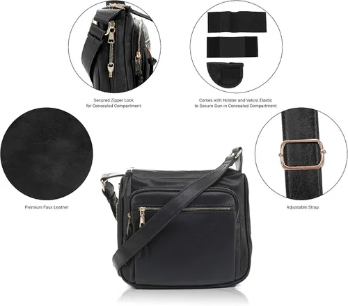 Vista 6 de JESSIE & JAMES Bolso cruzado de bloqueo RFID para portar oculto para mujer con cerradura y llave Negro