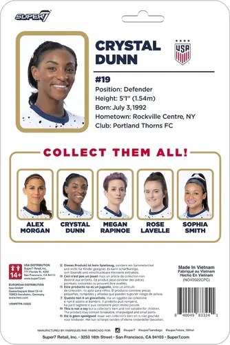 Vista 3 de Super7 USWNT Soccer Crystal Dunn - Figura de acción del equipo nacional de mujeres de Estados Unidos de 3.75 pulgadas con accesorio de pelota
