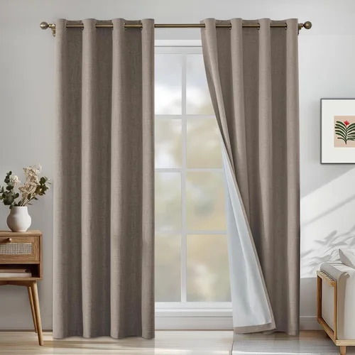 Vista 56 de Cortinas 100% opacas para dormitorio, cortinas opacas de 63 pulgadas de largo, cortinas opacas de lino para sala de estar, cortinas con ojales