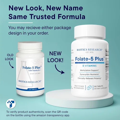 Vista 9 de BIOTICS RESEARCH Folato 5 Plus, Folato de alta potencia 5mg con B12, 120