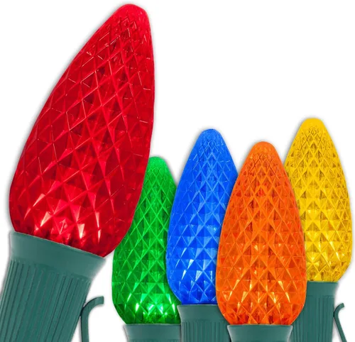 Vista 30 de Wintergreen Lighting 25 C9 OptiCore - Luces LED de Navidad para exteriores de alta resistencia, tira de luces de Navidad comerciales; cable verde