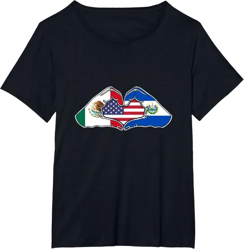 Vista 36 de Corazón manos México, El Salvador y Estados Unidos. Camiseta, Negro