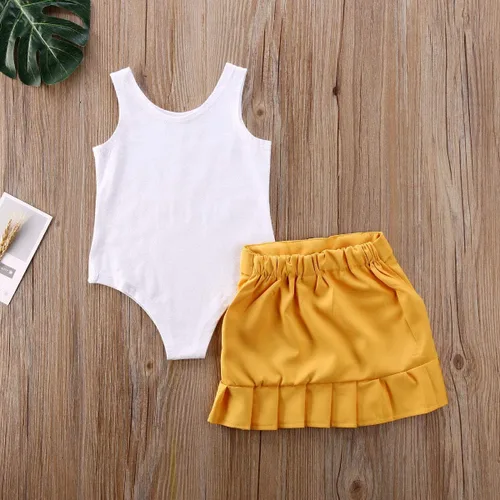 Vista 3 de Conjunto de 2 faldas para bebé niña pequeña, sin mangas, chaleco con botones y falda plisada