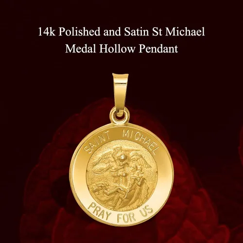 Vista 5 de Diamond2Deal Colgante de medalla de San Miguel pulido y satinado de oro amarillo de 14 k para mujer (L- 0.669 in W- 0.591 in), Oro amarillo
