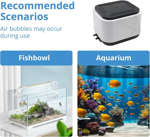 Vista 6 de Aquarium Air Pump for Fish Tank, 2 Outlets Adjustable Bubbler, Ultra Quiet & Powerful (3W/5W/10W), Includes Air Stones/Tubing/Check Valve