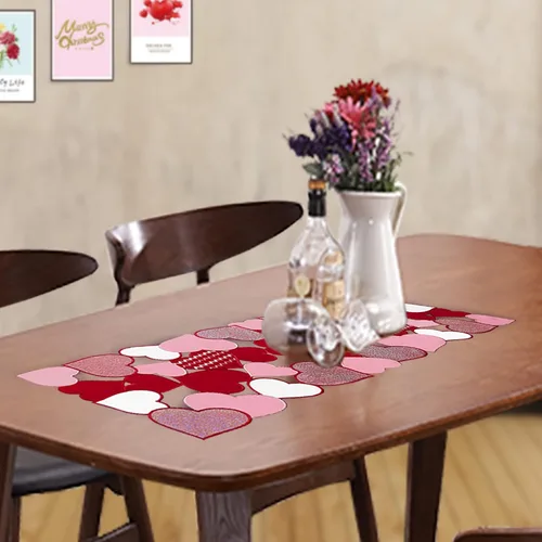 Vista 6 de OWENIE Caminos de mesa para el día de San Valentín, centros de mesa de San Valentín, 13 x 36 pulgadas, decoración de mesa roja bordada con corazón
