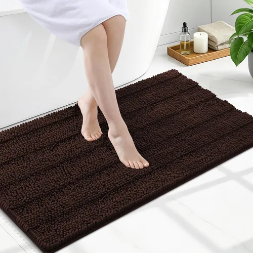 Vista 251 de Grandaily Alfombras de baño de felpilla a rayas de 24 x 16 pulgadas, extra gruesas y suaves, absorbentes, parte trasera de goma, alfombra de ducha