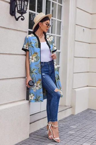 Vista 3 de Ekouaer Camisón Mujer Casas Cremallera Delantera Túnica Ligero Plumero Señora Floral Housedress Noche Casual con Bolsillo