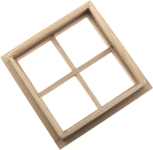 Vista 5 de RLECS Casa de muñecas de madera con ventana cuadrada de 2,75 x 2,75 pulgadas, color madera, 4 ventanas, 1/12, accesorios en miniatura para casa