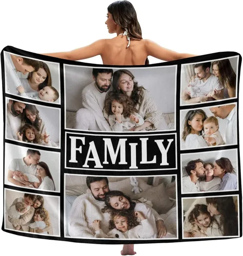 Vista 2 de Mantas personalizadas con fotos, manta personalizada con imagen para familia, mamá, papá, parejas, bebé, manta de fotos personalizada con collage