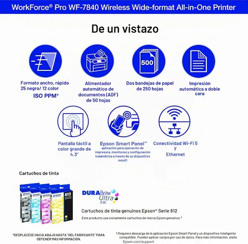 Vista 3 de EPSON, WorkForce Pro WF-7840 - Impresora inalámbrica todo en uno de gran formato con impresión automática a 2 caras hasta 13x19 pulgadas, ADF de 50
