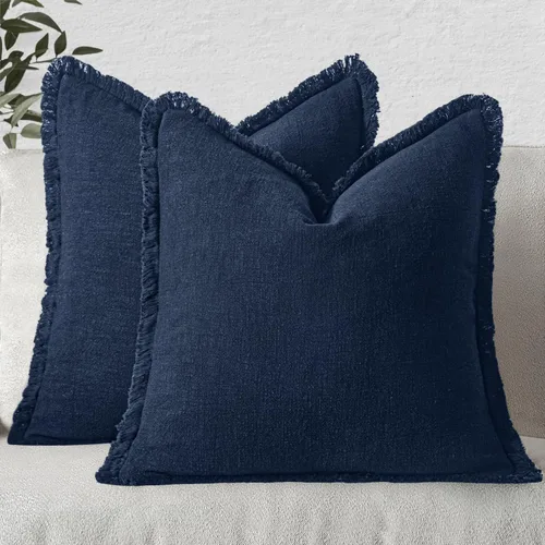 Vista 24 de MIULEE Fundas de almohada decorativas con flecos de lino bohemio beige 16 x