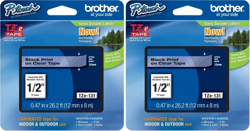 Vista 92 de Brother - Cinta laminada TZe135, 1/2 pulgada, blanco sobre transparente