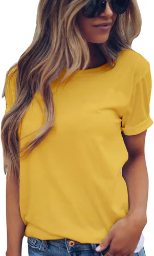 Vista 2 de LOVFEE Camisetas básicas de algodón con cuello redondo y manga corta para mujer