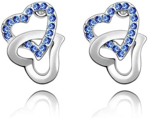 Vista 4 de MERSDW Joyería de las Mujeres Regalos Moda República Checa Rhinestone Doble Corazón Joyería Set 4pcs Collar Pulsera Anillo Pendientes