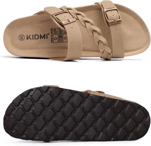 Vista 6 de KIDMI Sandalias con plantilla de corcho para mujer con soporte de arco, cómodas sandalias deslizantes con hebilla ajustable para el verano