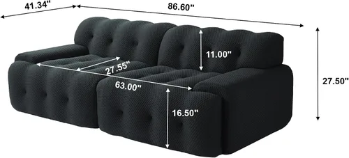 Vista 2 de Sofá modular modular de 86.6 pulgadas, sofá biplaza de gran tamaño, tela de malla 3D, cómodo sofá de nube, sofá curvado para sala de estar, oficina