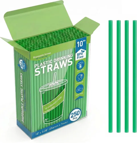 Vista 13 de 250 popotes desechables de plástico para beber, 10 x 0.28 pulgadas de largo, pajitas rectas de polipropileno resistentes sin BPA de grado