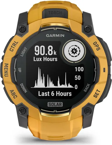 Vista 8 de Garmin Instinct 3 Solar (Sunburst, 1.969 in) - Paquete de reloj inteligente GPS para exteriores