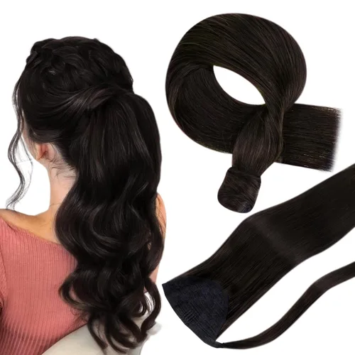 Vista 10 de Hetto . Extensiones de cabello humano rizado con clip, color #1 negro azabache, extensiones de cabello humano ondulado natural para cabeza completa