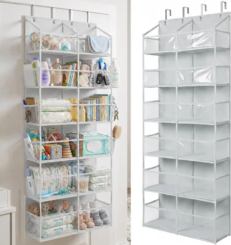 Vista 15 de HOMELUX THEORY Organizador de 6 niveles mejorado para colgar sobre la puerta, 100D extra grueso y gran capacidad de 50 libras, 12 bolsillos