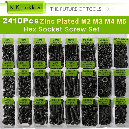 Vista 2 de Juego de 2410 piezas de tuercas y pernos M2 M3 M4 M5, pernos métricos de cabeza hexagonal con botón de 4 mm a 20 mm, pernos y tuercas de acero