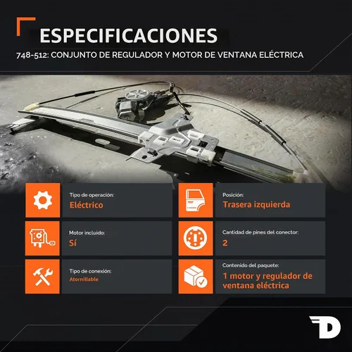Vista 2 de Dorman 748-512, regulador con motor de ventana del lado del pasajero, trasera, para Honda Pilot