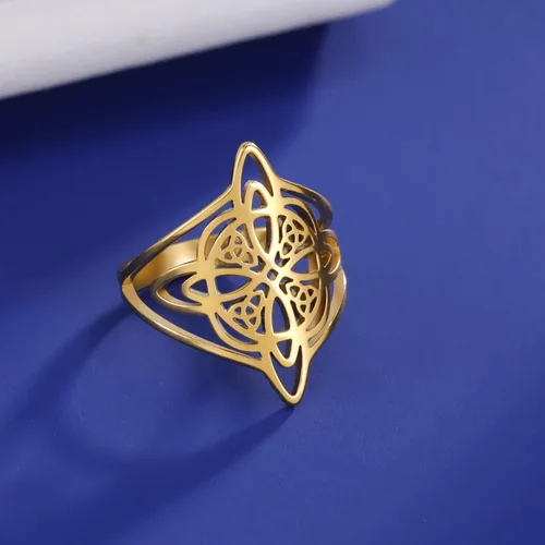 Vista 4 de Anillo de nudo mágico de bruja para mujer, de acero inoxidable, amuleto de nudo celta, amuleto de nudo celta, joyería de regalo