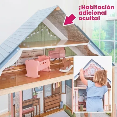 Vista 5 de KidKraft Charlotte Classic - Casa de muñecas de madera con 15 accesorios, para muñecas de 12 pulgadas