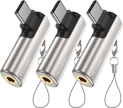 Vista 17 de MOSWAG Adaptador de auriculares USB C a conector tipo C de 0.138 in, micrófono auxiliar en ángulo derecho, dongle de audio de aleación de zinc