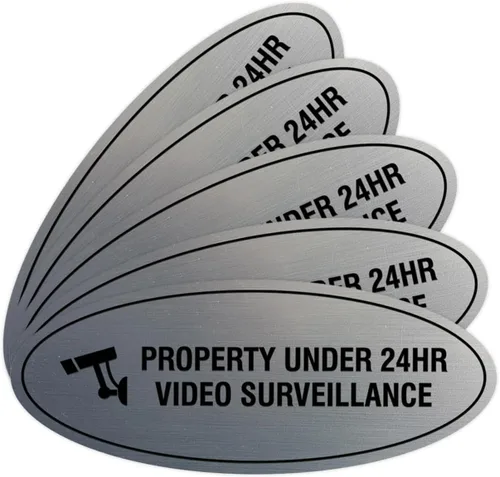 Vista 40 de Cartel de vigilancia oval PROPERTY UNDER 24HR - Negro - Pequeño (1 paquete)