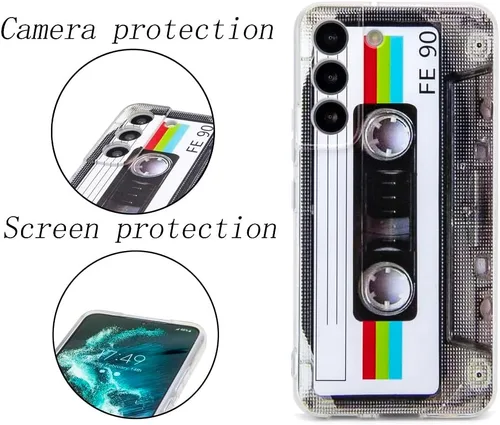 Vista 2 de FAteamll Funda para Galaxy S22 a prueba de golpes a prueba de arañazos con TPU suave parachoques retro cassette cinta caso compatible con Samsung