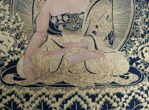 Vista 3 de Bordado de seda tibetano Thangka Budista Medicina Budista Buda Tangka para Yoga Budismo Colgante de pared para decoración del hogar Tapiz Meditación