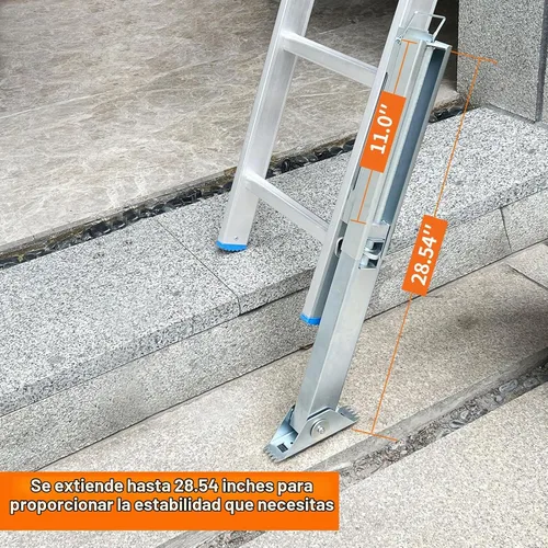 Vista 2 de Par de niveladores de escalera para escalera extensible, nivelador de suelo de pata de escalera extensible ajustable, con poste de acero