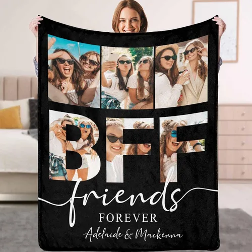 Vista 12 de YESCUSTOM Manta personalizada de Friends Forever con collage de fotos y texto, manta personalizada para mejores amigos, mejores amigos, cumpleaños