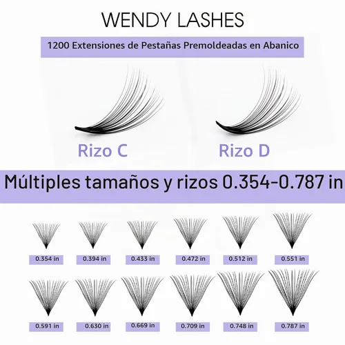 Vista 3 de Extensiones de pestañas de 1200 fans, prefabricadas, con volumen, 9-20mm, bandeja mixta, 20D, con punta en C, base puntiaguda, extensiones