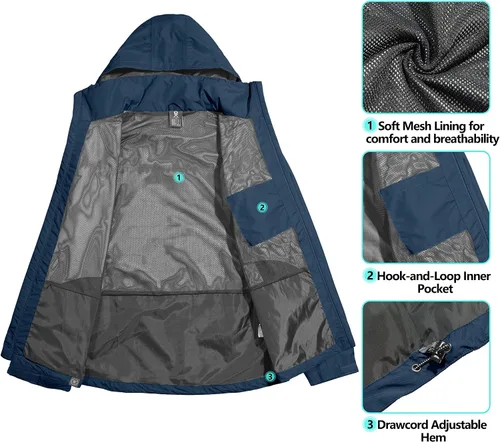 Vista 5 de Little Donkey Andy Chaqueta impermeable para hombre, ligera, con capucha, para senderismo, golf, viajes, pesca