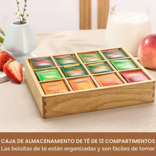Vista 5 de KIRIGEN Organizador de bolsitas de té de madera para cajón, 12 Natural