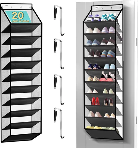 Vista 9 de Kotkn Organizador de 10 niveles sobre la puerta - Estante de almacenamiento colgante resistente con tela Oxford, sostiene más de 20 pares