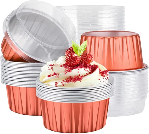 Vista 10 de EUSOAR Forros para cupcakes para hornear, 50 forros para magdalenas de 5 onzas, moldes de papel de aluminio desechables, recipientes de postre