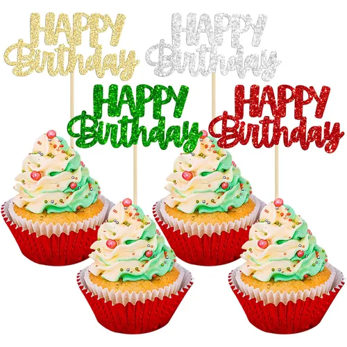 Vista 13 de Gyufise 24 piezas de decoración para pastel de cumpleaños con purpurina, adornos brillantes para pastel de cumpleaños, adornos de comida