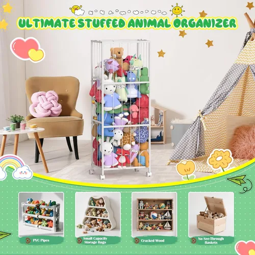 Vista 3 de OUTWOLF Almacenamiento de animales de peluche, soporte grande de zoológico de peluche, organizador de almacenamiento de juguetes de peluche de metal