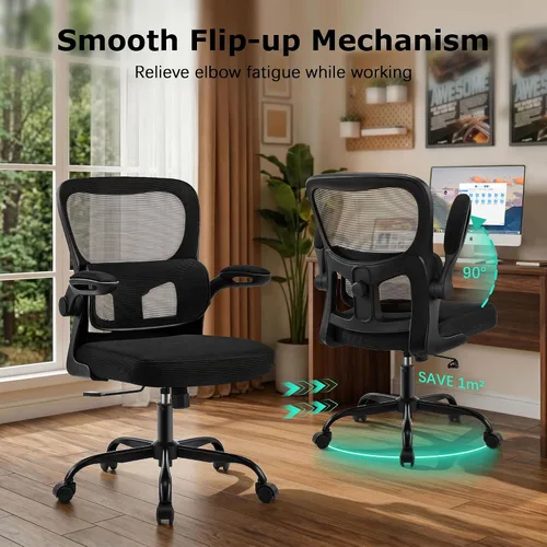 Vista 8 de AreShark Silla de oficina ergonómica, cómoda silla de escritorio con soporte lumbar ajustable, silla de computadora de malla con ruedas